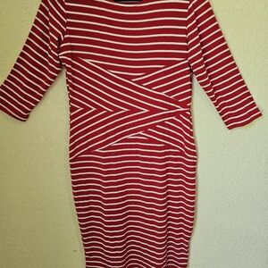 Chic Red and White Striped Long Sleeve Dress